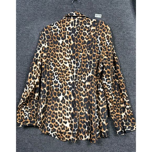 Chico's Button Down Shirt Womens Size 2 US L Animal Print Tan Black Long Sleeve - Picture 2 of 7